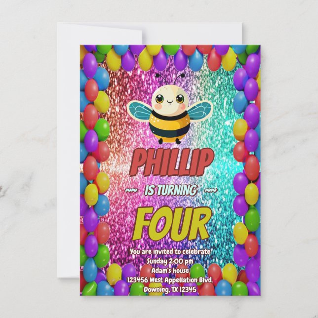 Convite personalizado de aniversário de caracteres (Frente)