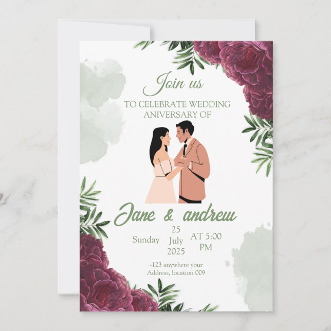 Convite Personalizado de Aniversário de Casamento (Frente)