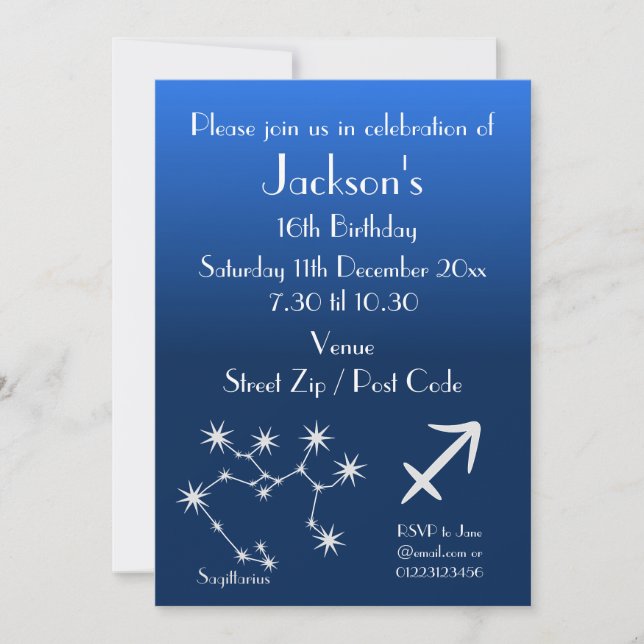 Convite Personalizado de Aniversário de Sagitário (Frente)
