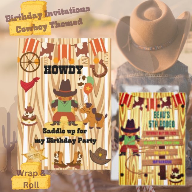 Convite Personalizado de Aniversário do Cowboy (Criador carregado)