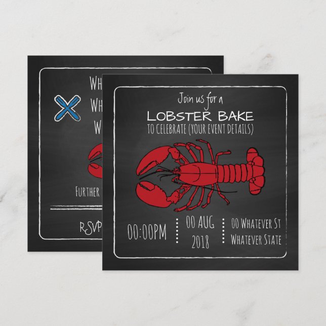 convite personalizado de bake/boil de lagosta em q (Frente/Verso)