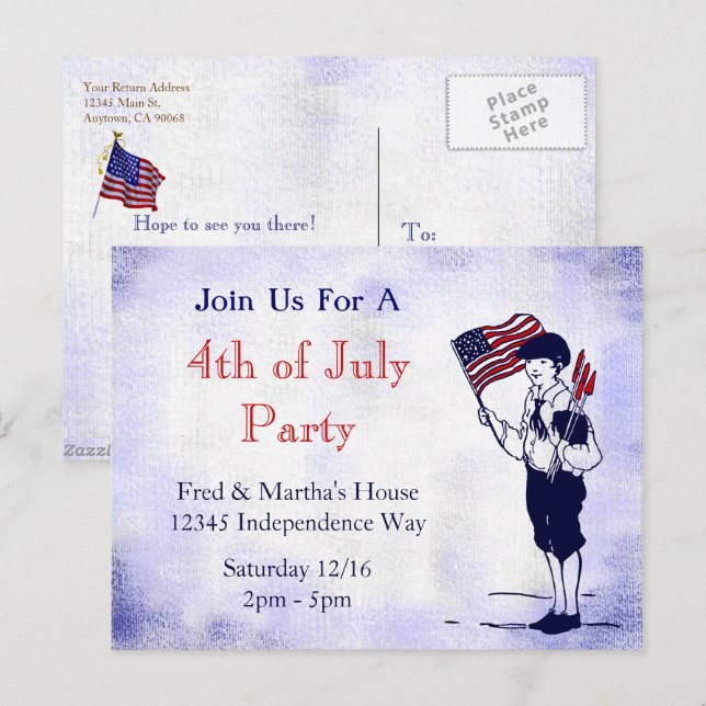 Convite Personalizado de Cartão Postal para Festa  (Frente/Verso)