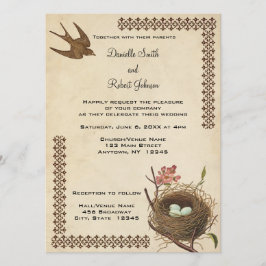 Convite Personalizado De Casamento De Aves Vintage
