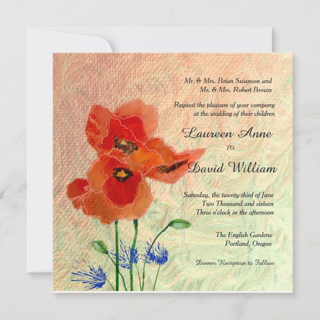 Convite Personalizado De Casamento De Poppies (Frente)