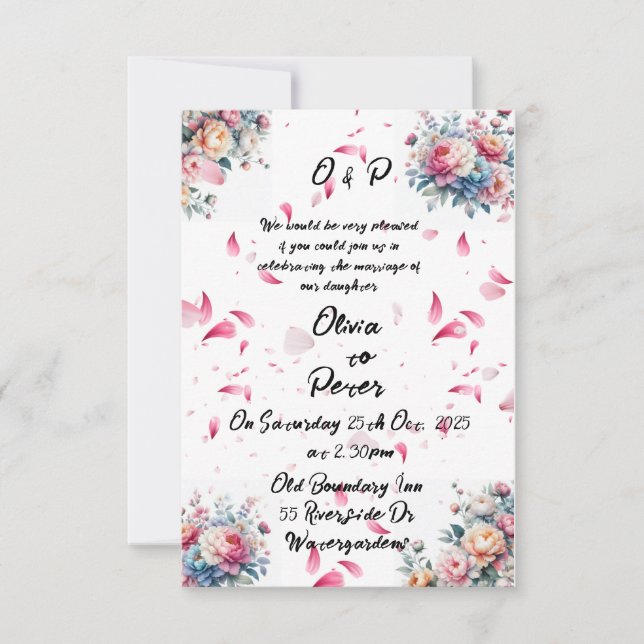 Convite Personalizado De Casamento De Rosa De Aqua (Frente)