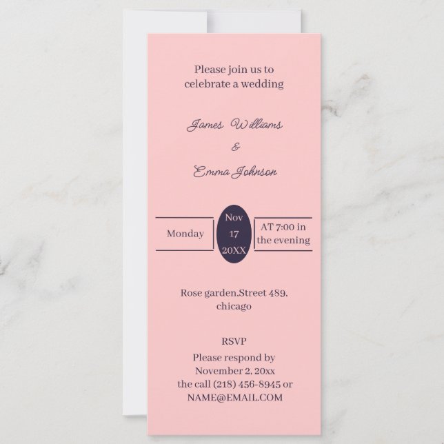 Convite personalizado de casamento simples Peach (Frente)