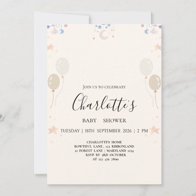 Convite Personalizado de Chá de Bebê Menina (Frente)
