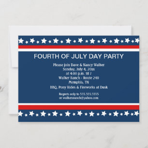 Convite personalizado de festa 4x7 de 4 de julho