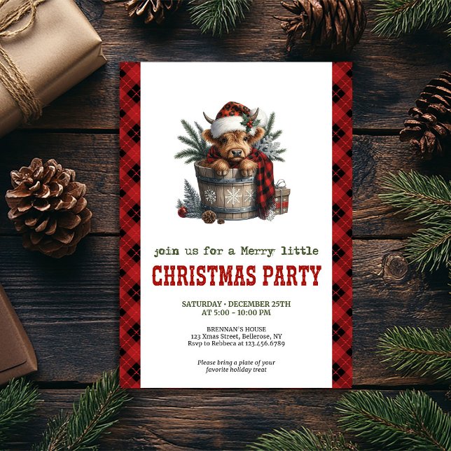 Convite personalizado de festa com vaca das Terras (Personalized highland cow festive party invite)