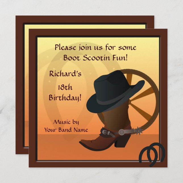 Convite Personalizado de Festa de aniversário Cowb (Frente/Verso)