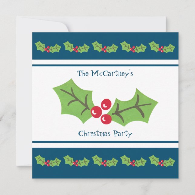 Convite personalizado de festa de Natal Holly & Be (Frente)
