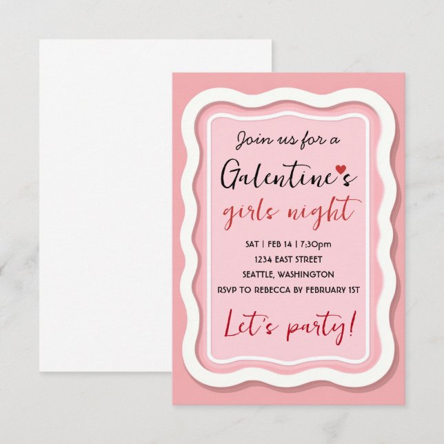 Convite Personalizado de Galentines Rosa para Fest (Frente/Verso)