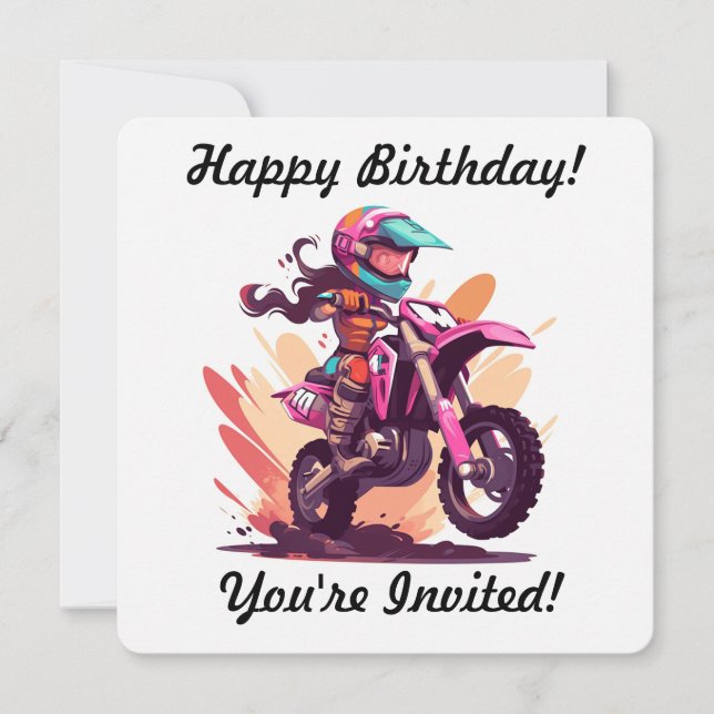 Convite Personalizado de Motocross para Menina (Frente)