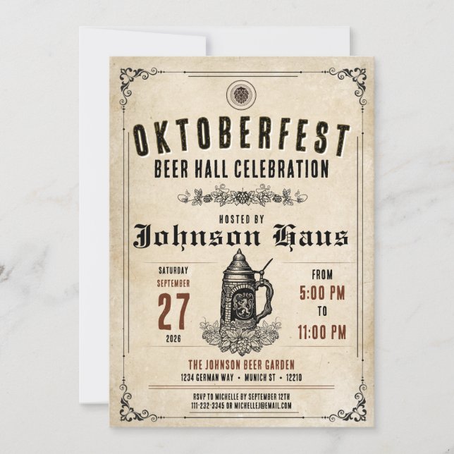 Convite Personalizado de Oktoberfest Vintage (Frente)