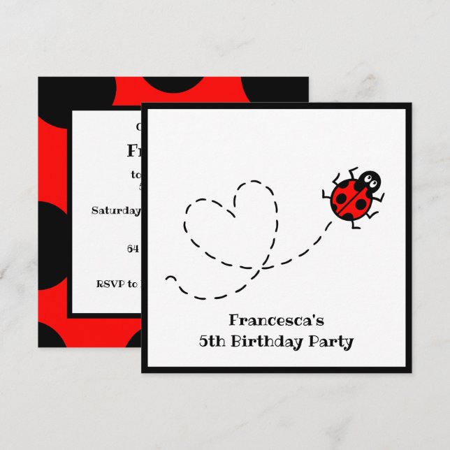 Convite personalizado de padrão cardíaco Ladybird (Frente/Verso)