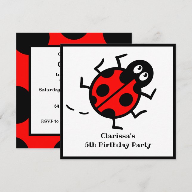 Convite personalizado de padrão Ladybird (Frente/Verso)