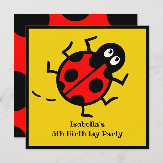 Convite personalizado de padrão Ladybird (Frente/Verso)