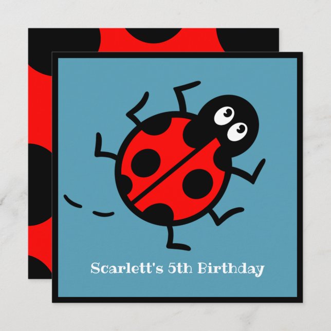 Convite personalizado de padrão Ladybird (Frente/Verso)