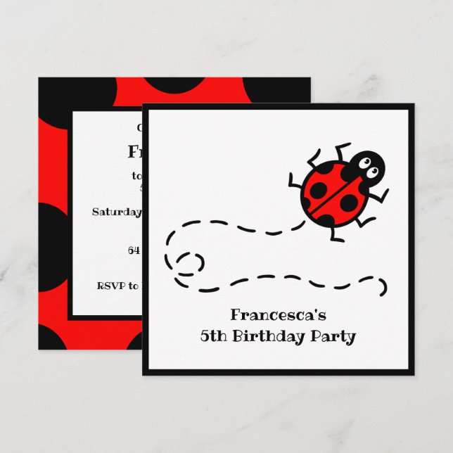 Convite personalizado de padrão Ladybird (Frente/Verso)