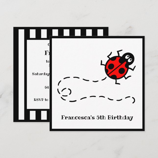 Convite personalizado de padrão Ladybird (Frente/Verso)