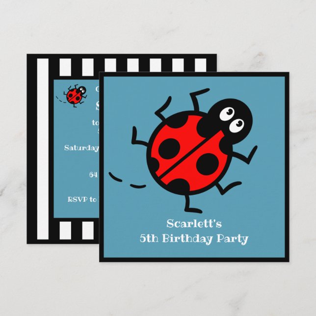 Convite personalizado de padrão Ladybird (Frente/Verso)