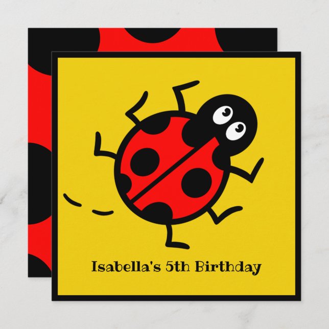 Convite personalizado de padrão Ladybird (Frente/Verso)