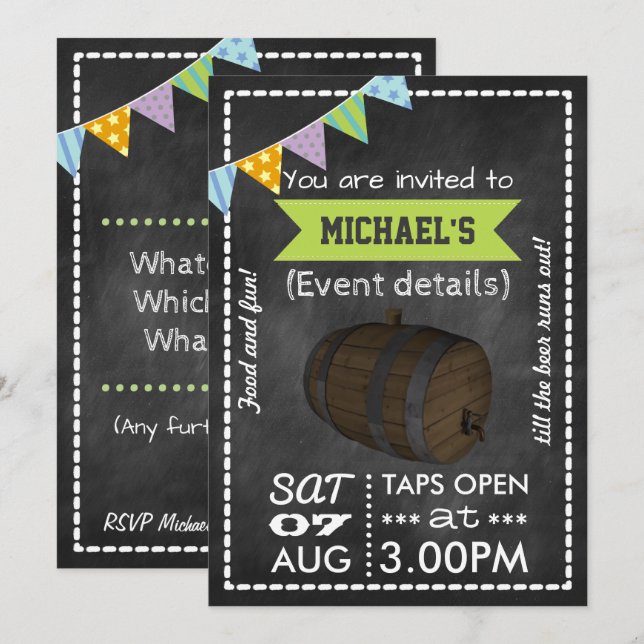 Convite Personalizado de Quadro Negro Retro para F (Frente/Verso)