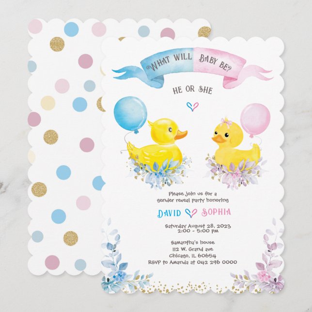 Convite Personalizado de Revelação de Gênero (Frente/Verso)