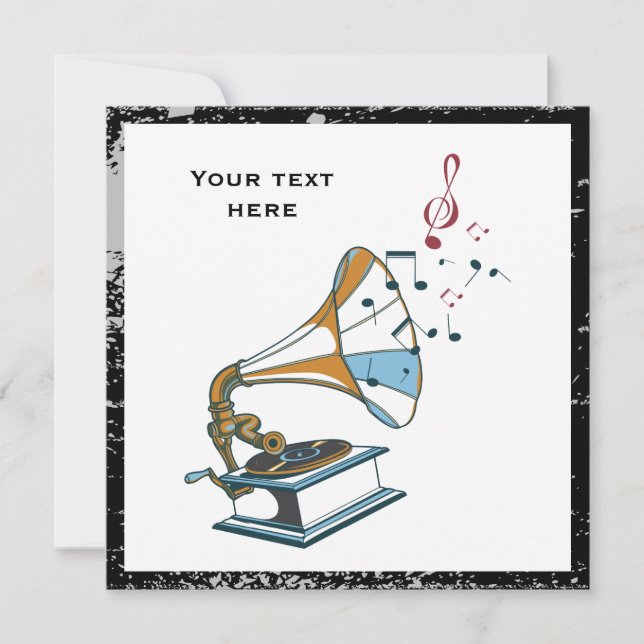 Convite personalizado de revisão gramofone (Frente)