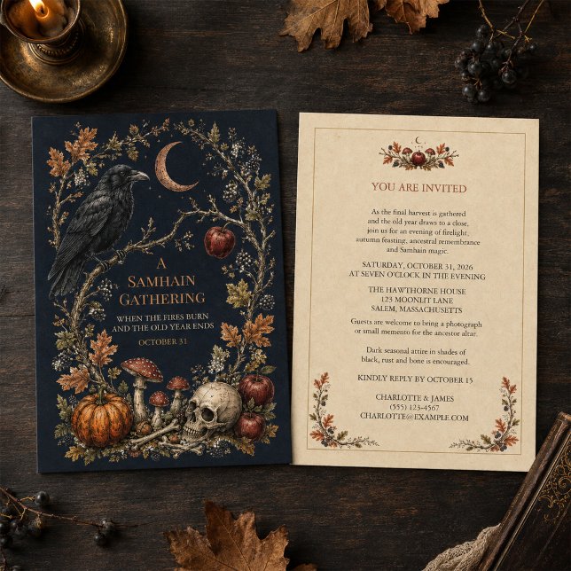Convite Personalizado de Samhain Vitoriano com Cor (Personalized Victorian Samhain Raven Invitation)