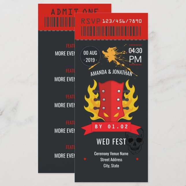 Convite personalizado do bilhete de casamento de R (Frente/Verso)