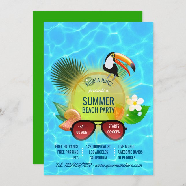 Convite personalizado do Clube Summer Beach Party (Frente/Verso)