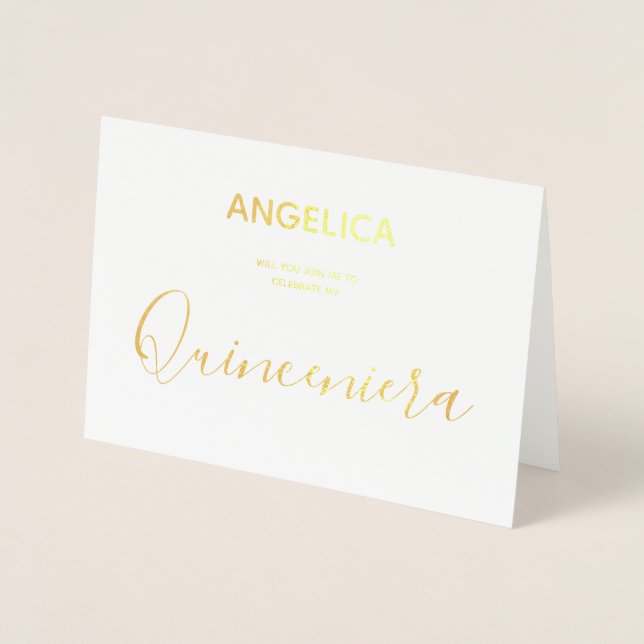 Convite Personalizado Dourado Quinceañera (Frente)