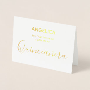 Convite Personalizado Dourado Quinceañera