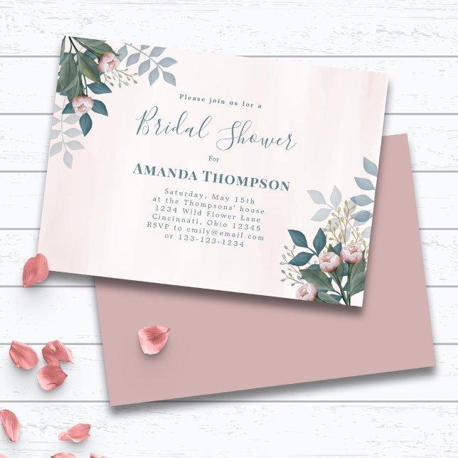 Convite Personalizado Floral Elegante de Chá de panela Ros (Bridal shower custom invitation.)