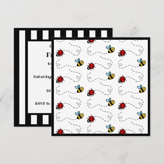 Convite Personalizado Ladybird e Bumblebee (Frente/Verso)