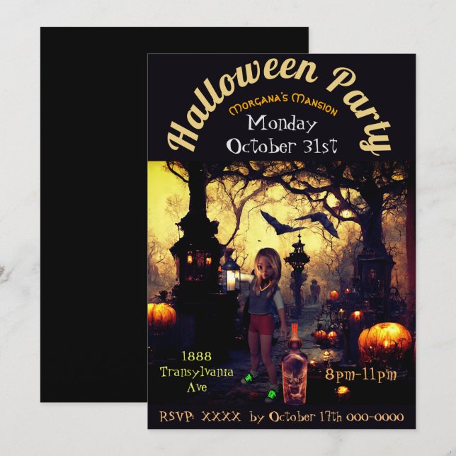 Convite Personalizado Mansão da Morgana no Hallowe (Frente/Verso)