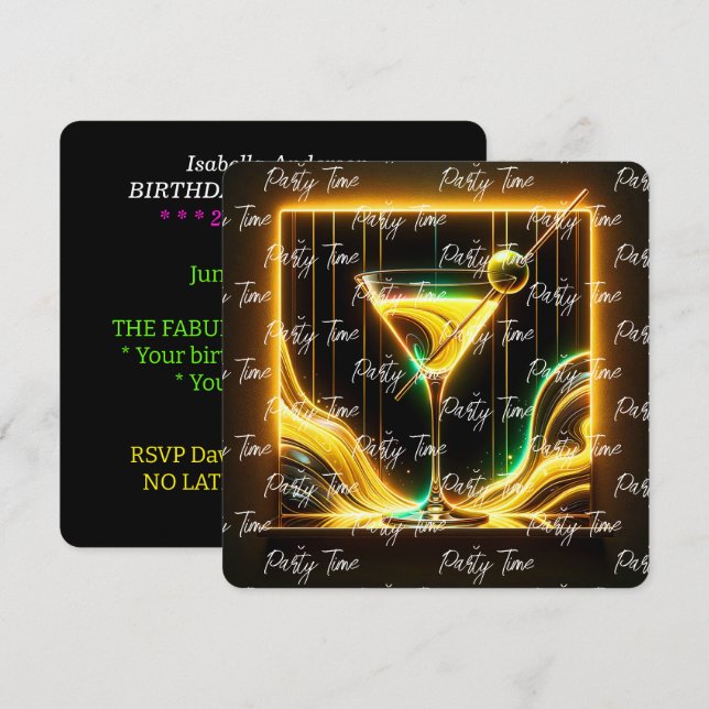 Convite Personalizado Neon Time do Trendy Party (Frente/Verso)