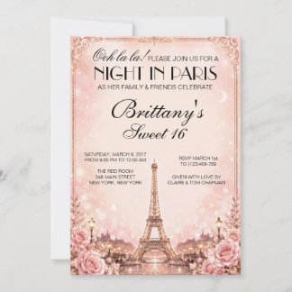 Convite Personalizado Noite em Paris Sweet 16
