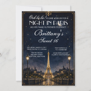 Convite Personalizado Noite em Paris Sweet 16