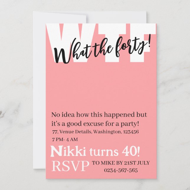 Convite Personalizado O que é o 40º aniversário engraçado (Frente)