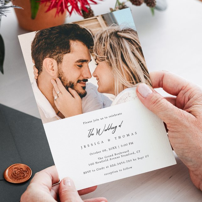 Convite Personalizado para Casamento de Fotos Mode (Elegant Script Wedding - Modern and Chic Photo Invitation )