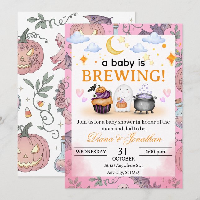 Convite Personalizado para Chás de Bebê de Hallowe (Frente/Verso)