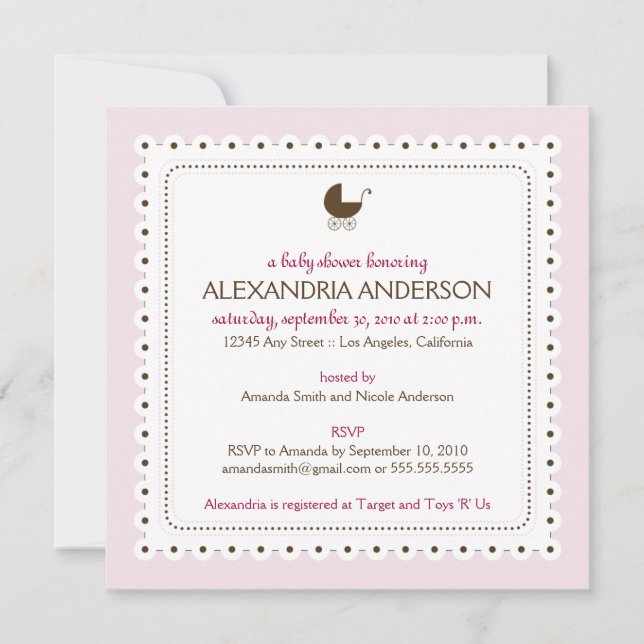 Convite personalizado para Chás de fraldas (Rosa B (Frente)