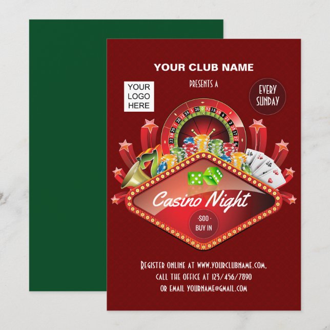 convite personalizado para festa de cassino do clu (Frente/Verso)