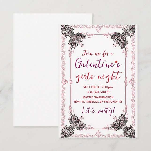 Convite Personalizado para Festa de Galentine (Frente/Verso)
