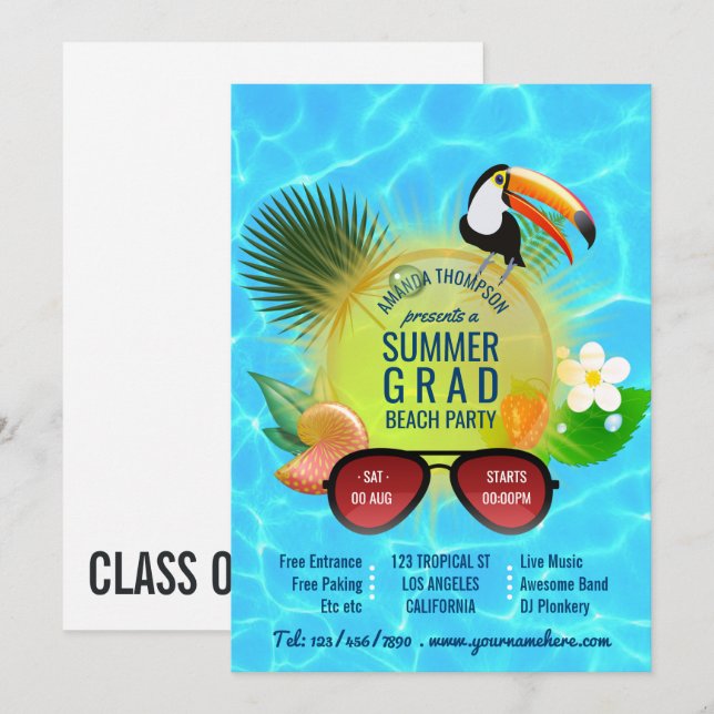Convite personalizado para Festa de Praia de Verão (Frente/Verso)