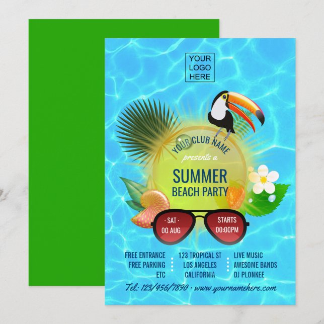 convite personalizado para festa de praia de verão (Frente/Verso)