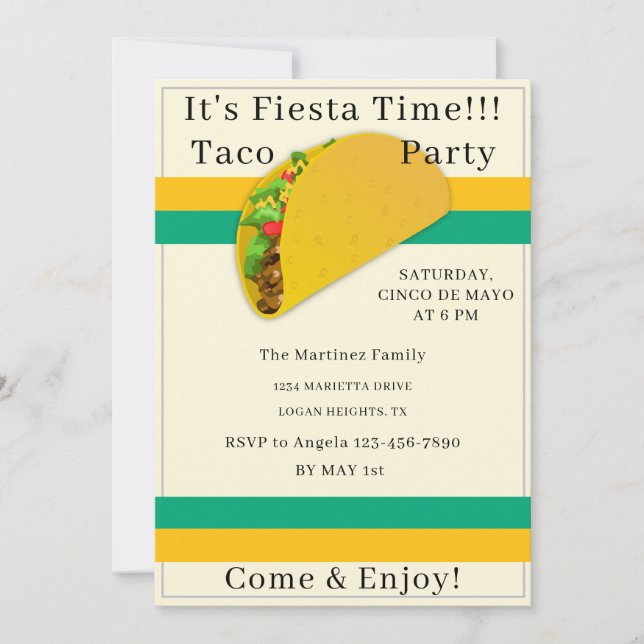 Convite Personalizado para Festa de Tacos Cinco de (Frente)