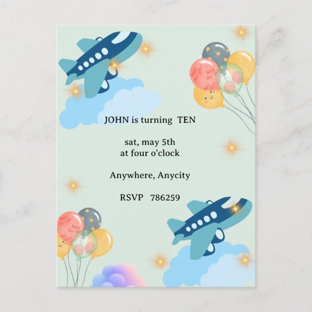 Convite Personalizado para Festa Infantil com Nuve (Frente)